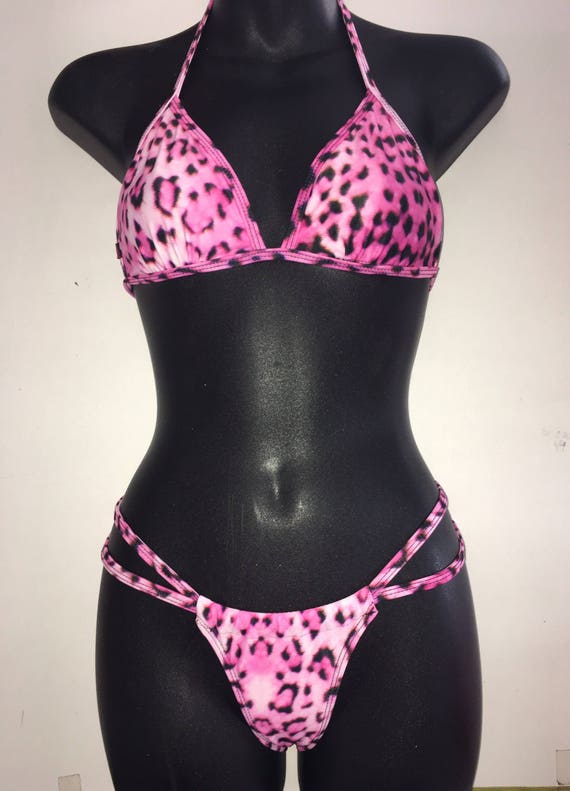 ONLY 1***MISSMANEATER #wild fixed thin bind triangle top + sliding strap super low boutique bikini pant + THONG!