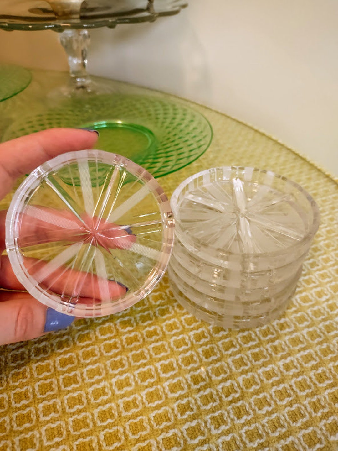 Set of 6 Cut Crystal Cocktail Coasters Vintage Glass Coasters Etsy