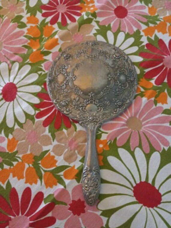 Antique Hand Held Vanity Mirror Silver Plated Etsy