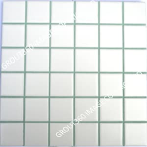 May include: A square sheet of white ceramic tiles with light green grout lines. The tiles are arranged in a grid pattern. The text "GROUT360 IMAGE COPY" is diagonally across the image.