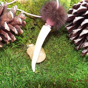 Real Deer Antler Tip with Real Mink Pompom and Beads Necklace