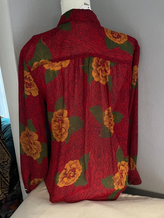 Vintage Long Sleeved SK & Company Red/Yellow Flor… - image 5