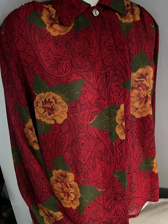 Vintage Long Sleeved SK & Company Red/Yellow Flor… - image 3