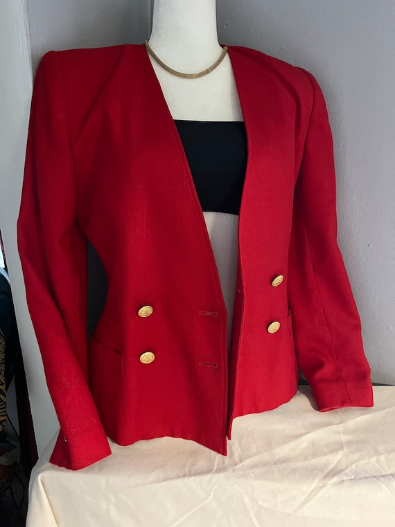 Vintage Kasper ASL Red Gold Button Blazer