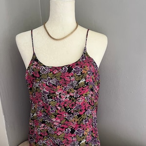 Vintage Sleeveless Floral Black/Pink/Purple Deep Back Tank Blouse