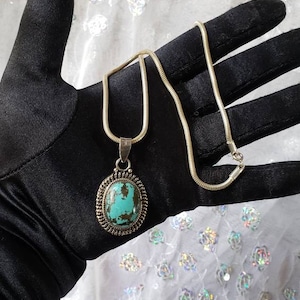 Turquoise Pendant with Sterling Silver Mounting and Chain/ Turquoise and Sterling Silver