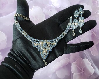 Blue Sapphire Necklace and Earring Set: Sterling Silver Wedding Jewelry