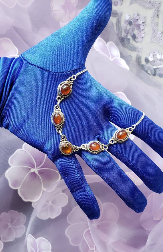 Amber and Sterling Silver Necklace/ Amber Choker/ 