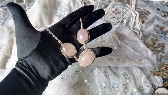 Rose Quartz Bib Necklace: Sterling Silver Chain, 925 Clasp