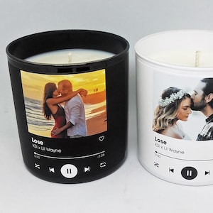 Canción personalizada de 4 oz/10 oz con foto y código QR: regalo musical personalizado, vela de soja
