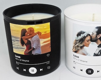 4oz/10oz benutzerdefinierter Song mit Foto & QR-Code - personalisiertes Musikgeschenk, Sojakerze