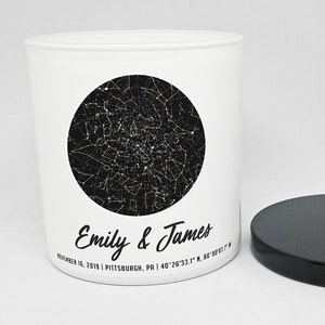 Candela con mappa stellare personalizzata / Candela di soia da 9 once con cielo notturno personalizzato / Regalo per anniversario, matrimonio, San Valentino, coppia