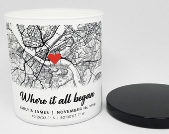 10oz Couples Map Candle – Where It All Began Keepsake