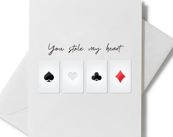 You Stole My Heart Greeting Card | Playing Cards, Couples, Wedding, Anniversary Card, Valentine's Day Card, Gifts for Her, Gifts for Him