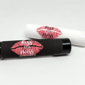 Kiss the Miss Goodbye Lip Balm | Bridal Shower Favors | Lipstick, Lips, Lip Balm, Wedding, Bridal Shower Name & Date