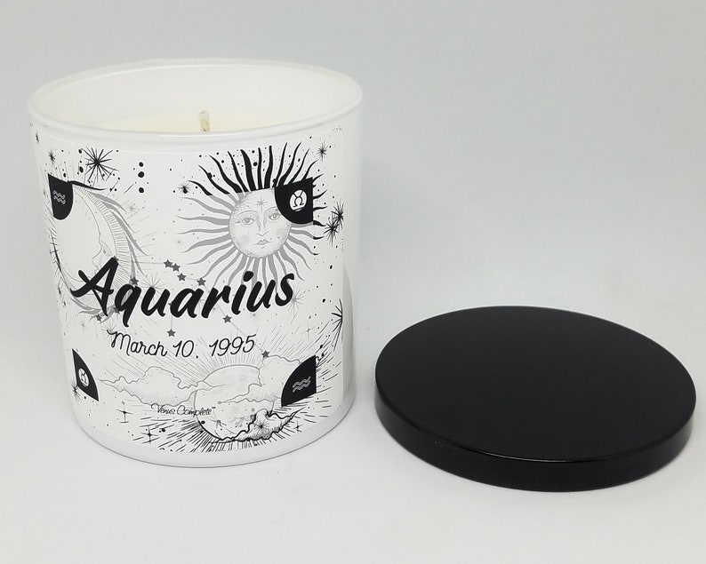 9oz. Zodiac Birthdate Candle, Astrology CandleSoy Candle, White CandleZodiac Sign, Birthday Candle, Zodiac Candle image 1
