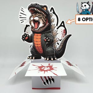 Niedliche Katzen Pop-Up Grußkarte | Horrorfilm-Katzenkarte | Halloween-Katze Karte für Katzenliebhaber | Gruselige Pop-Up Karte