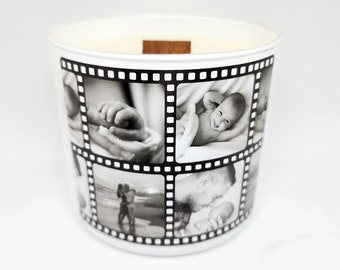 17oz. Photo Reel Candle | Crackling Wooden Wick | Displays 4 Pictures | Scented Candle, Hand-Poured Candle