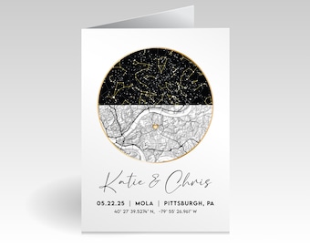Custom Star Map and Street Map Greeting Card – Personalized Anniversary Gift