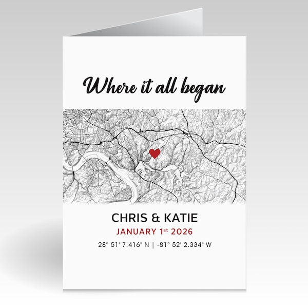 Custom Map Greeting Card – Personalized Where It All Began Gift
