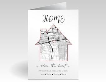 Custom Map Housewarming Card: Anniversary, Couples Gift