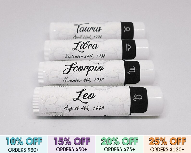 Zodiac Birthdate Lip Balm Astrology Lip Balms Choose Your Etsy