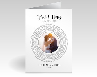 Personalized Song Lyric Card: Anniversary Gift for Couple