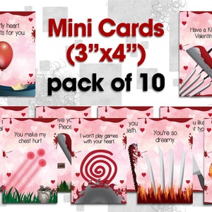 Pack of 10 Mini 3&quot;x4&quot; Valentine&#39;s Day Cards | Scary Movie V-Day Greeting Card | Horror Greeting Cards, Valentine&#39;s Cards