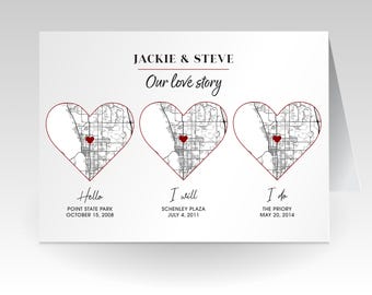 Custom Love Story Map Card: Personalized Anniversary Gift