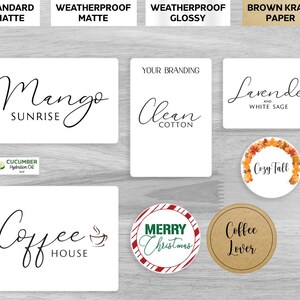 Hojas de etiquetas personalizadas: pegatinas de papel kraft mate, resistentes a la intemperie y brillantes para productos, regalos, embalajes y uso comercial.