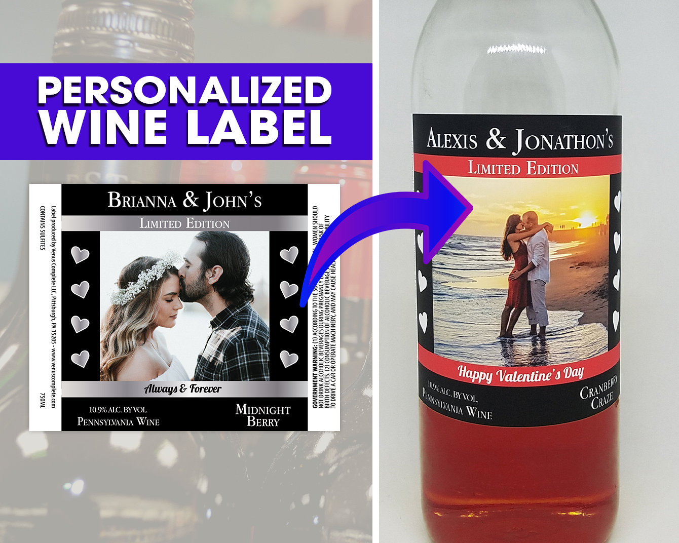 Custom wine bottle labels valentine's day