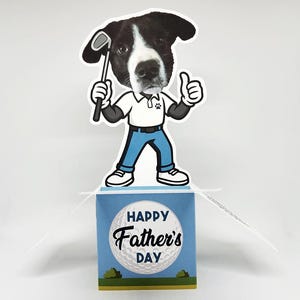 Tarjeta divertida de golf con perro para papá: tarjeta personalizada con foto de mascota para el Día del Padre o cumpleaños