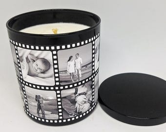 10oz Custom Photo Reel Soy Candle: Personalized Anniversary Gift