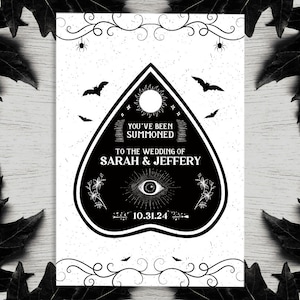 Convite de casamento gótico | 8,5x11 | Convite meio dobrado | Você foi convocado | Tabuleiro Ouija, Planchette, Casamento de Halloween, Temporada assustadora