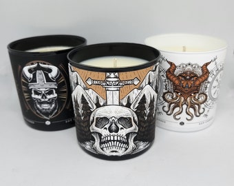 9oz. Viking Candle︱Black Candle, Soy Candle | Nordic, Norse, Mythology, Pagan, Vikings, Celtic, Gothic, Illustration, Art, Goth, Symbol