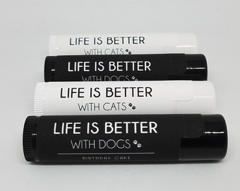 Pet Lip Balms︱Dog & Cat Lip Balm| Black or White Matte Labels | Birthday, Christmas, Party Favors, Gift Ideas, Chapstick