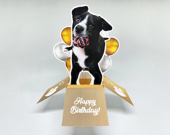 Tarjeta de cumpleaños emergente con foto de mascota personalizada: saludo 3D único