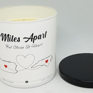 9oz. Miles Apart Candle | Personalized Gift, Custom Gift | Birthday, Home, Long Distance, Relationship, Family | State to State, Heart