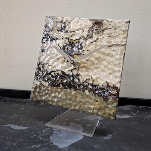 Salvaged  ceiling tin tile  unique repurposed upcycle boho shelf or desk clock