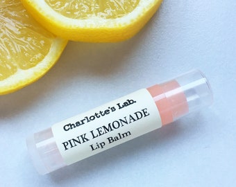 Natural Lip Balm Pink Lemonade | Vegan lip balm stocking stuffer best selling items by Charlotte's Lab