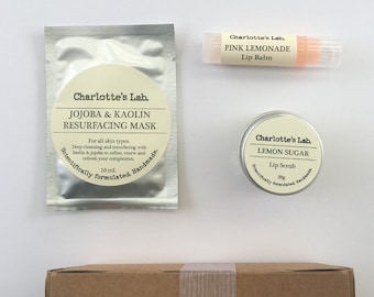 Natural Vegan Skincare Gift Pack: Lip Balm, Scrub & Mask