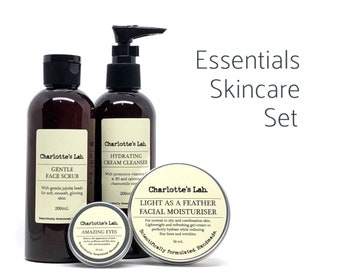 Essential Skincare Routine | Natural skincare set | vegan skincare cruelty free | face cream, eye cream, face scrub, cleanser