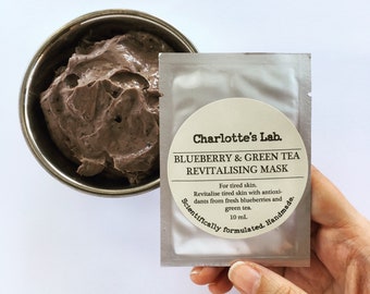 Blueberry & Green Tea Revitalising Natural Face Mask Sachet | Vegan cruelty free clay mask with anitoxidants