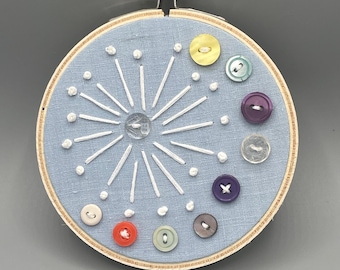 Button embroidery hoop art