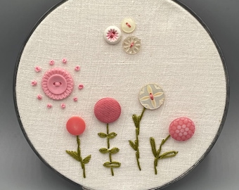 Button embroidery hoop art