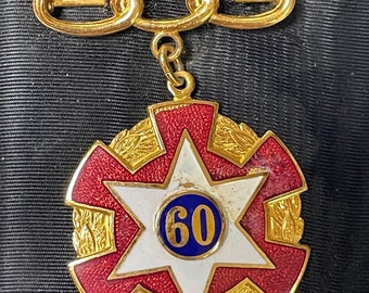 IOOF Odd Fellows Badge Pin for 60 Years Circa 1930s 1940s Enameled
