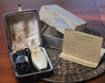 Afeitadora eléctrica Remington Modelo E Close-Shave de 1939, patente n.° 2108493, con estuche y caja, afeitadora antigua - no funciona