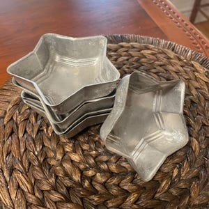 Six 6 Star Tin Jello Molds individual vintage star shaped aluminum molds for aspic gelatin baking soap making or crafts some minor warping