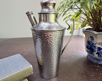 Hammered Chrome Cocktail Shaker Pitcher vintage barware 9.5" with spout & handle martini mixer home bar gift martini lover MCM some dents