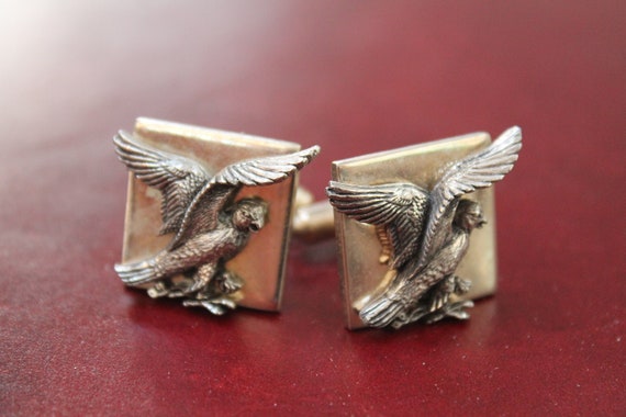 Patriotic Cufflinks Eagle Vintage wrap mesh gold bird cuff links Zaponka Masonic Fraternal Men/'s designer Swank Accessory
